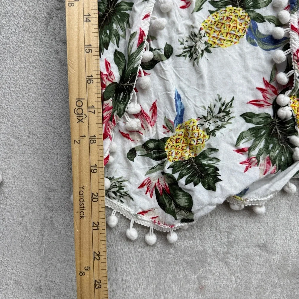 Solitaire Swim Cover Up Pants Women Medium White Tropical Pineapple Pom Pom Slit